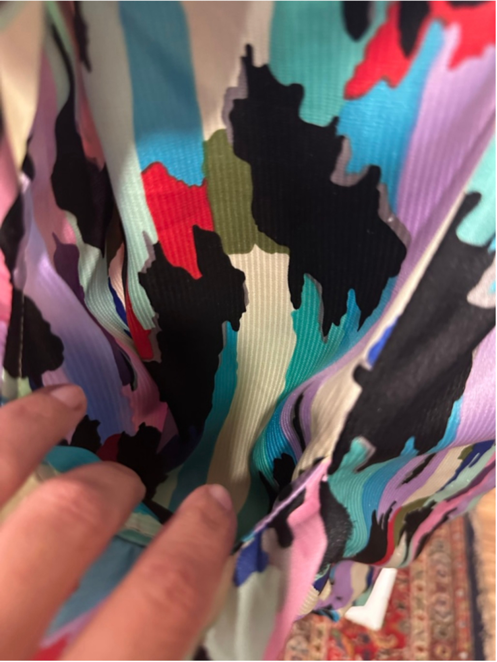 Karlie Ruffle Open Back Abstract Print Mini Dress with Pockets - Size M - Picture 6 of 14